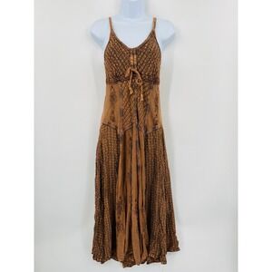 Scully Sundress Womens Small Brown Boho Western‎ Embroidered Midi